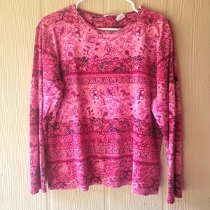 Long Sleeve Pink Maroon Top 100% Cotton by St. John's Bay Size XL Petite
